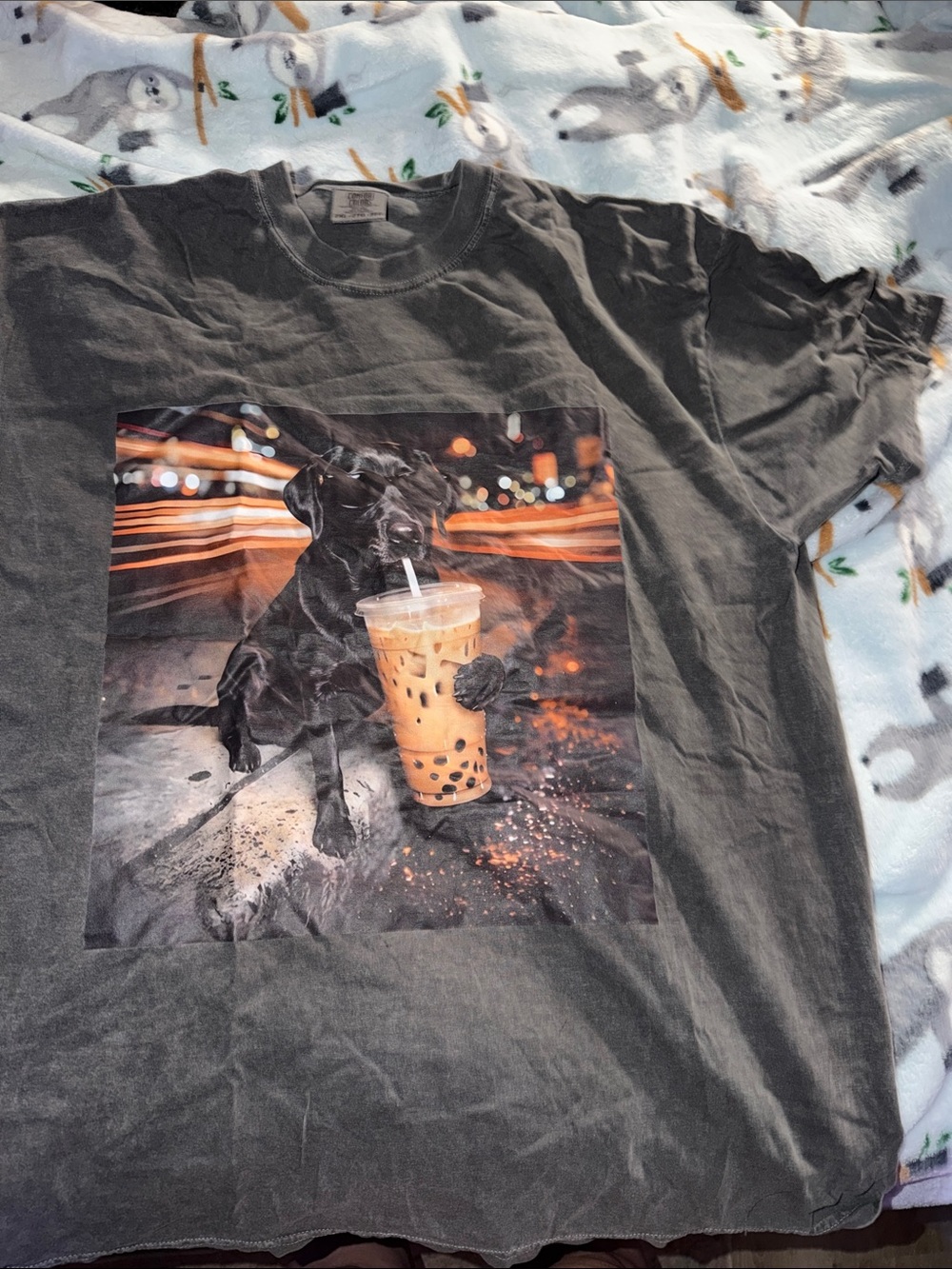 Comfort Colors Black Short Sleeve Tee with Boba Dog Graphic